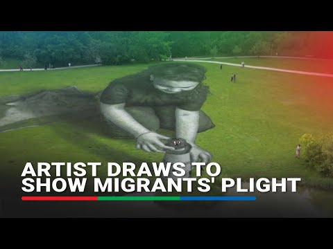 Artist draws lighthouse, child fresco to show migrants' plight