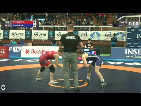Qual. FW - 53 kg: S. STEWART (CAN) df. E. SAVALLE (FRA) by FALL, 6-0