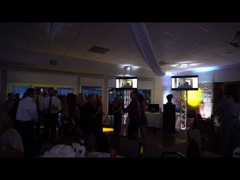 Hybrid DJ Package with TV's, uplighting, and ceiling drapery