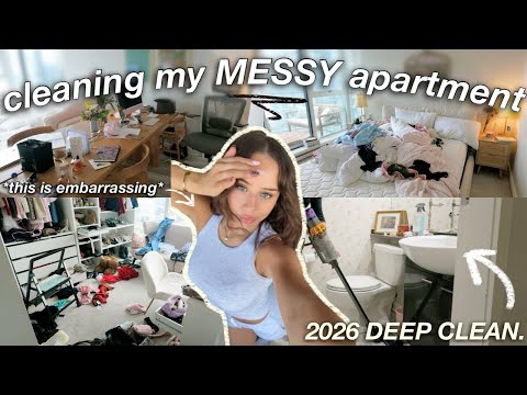 DEEP APARTMENT CLEAN OUT FOR 2026 | cleaning, organizing, & resetting *very messy apartment*