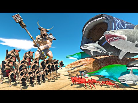 Sea Monsters Fights | Minotaur King vs Bloop - Animal Revolt Battle Simulator