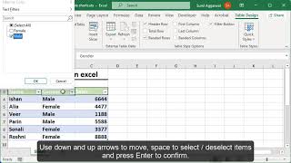 Excel table shortcuts
