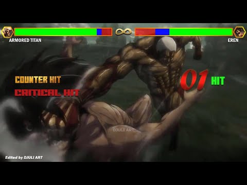 Eren vs Armored Titan (Reiner) WITH HEALTHBARS | Attact On Titan