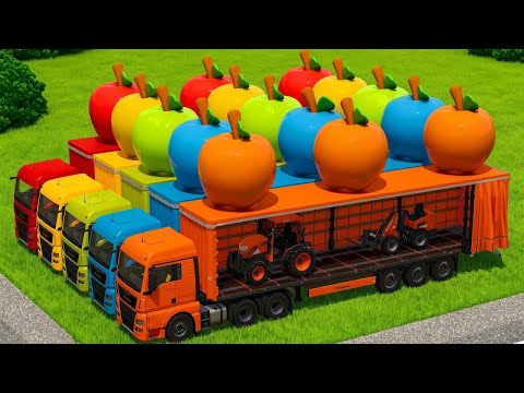 LOAD AND TRANSPORT GIANT APPLES, PUMPKINS & CANDY WITH MAN TRUCKS - FS 25 🍎🎃🍬