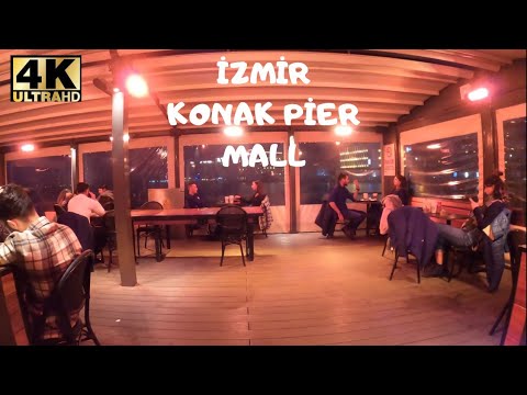 Excursão a pé pela vida noturna em Izmir | Píer Konak, Pasaport | Turquia 2021 [4K UHD]
