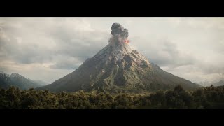 Rings of Power Orodruin / Mount Doom volcano eruption scene