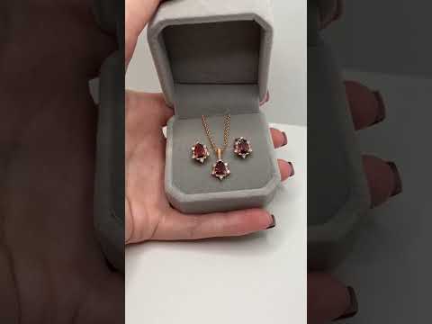 Подарок девушке серьги гвоздики "Рубиновые капли" медзолото 18К с цирконами в бархатной коробочке - фото 1 - id-p2006133595