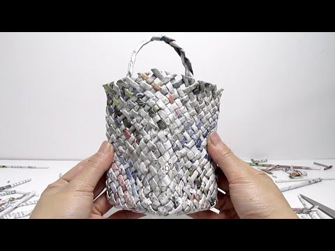 Weaving Small Box Basket Using Recycled Newspaper