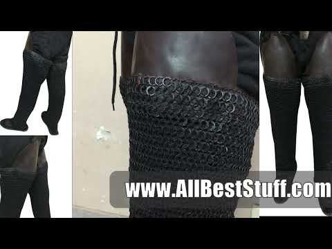 Watch YouTube Video for Chain mail Chausses Wedge Riveted Socks with Leather Sole