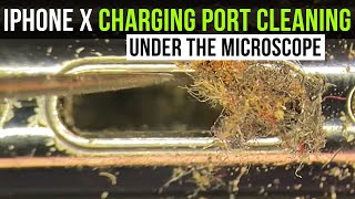 iPhone X charging port cleaning under the microscope (1x speed)