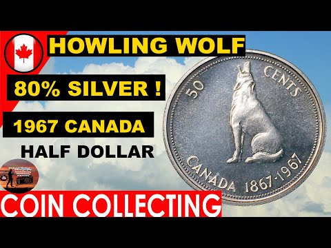 1967 Canada  50 Cent 80% Silver Coin Howling Wolf
