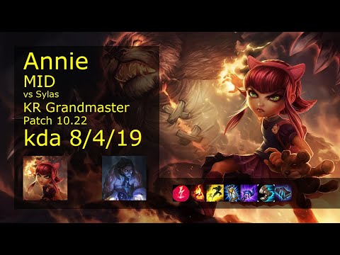 Annie Mid vs Sylas - KR Grandmaster 8/4/19 Patch 10.22 Gameplay // [롤] 애니 vs 사일러스 미드
