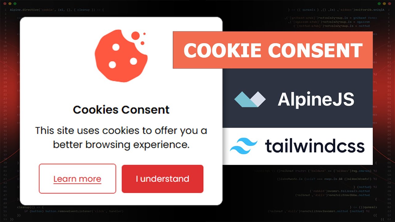 AlpineJS - Cookie Consent with Tailwind CSS | Simple Animated Popup, Modal, Dialog Box | Cookies