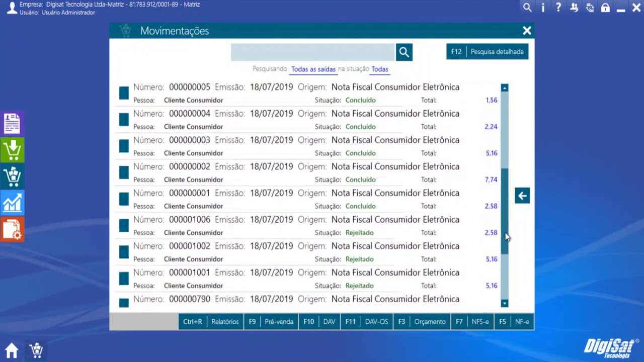 Movimentação de saída