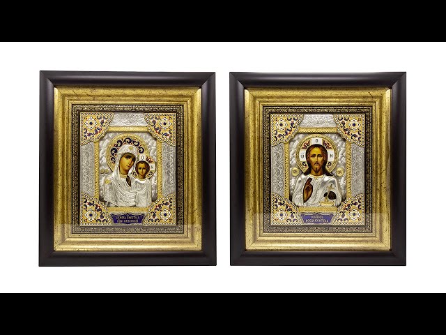 Вiдео Серебряная венчальная пара "Спаситель и Богородица Казанская"