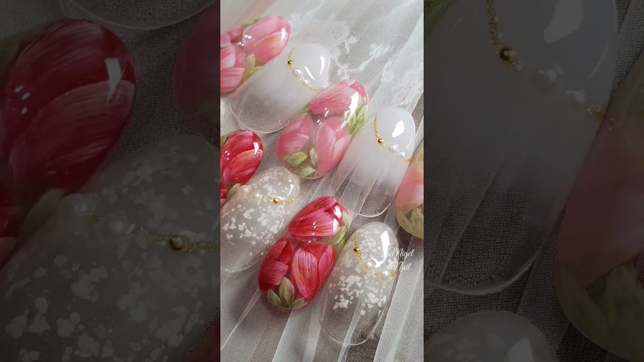 ♡描き方公開中です♡良かったらご覧ください♡ #チューリップネイル #flowernailart