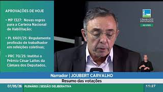 PLENÁRIO - Sessão para a votação de propostas legislativas - 07/05/2026 10:00