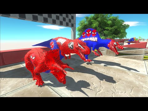 Spiderman Triceratops & T-rex & Spinosaurus Champion Race Hunting found Jurassic world evolution
