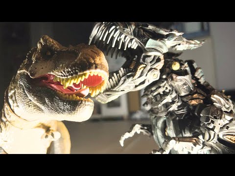 Grimlock vs T-Rex stop-motion | Opimus Prime Rescue Mission | Transformers