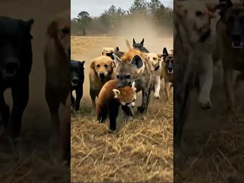 Red Panda Screams as Hyena Steals Her Baby — Dogs Save the Day