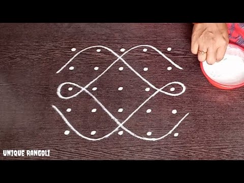 Sikku kolam with 5-5 straight dots | Easy melikala muggu | Simple tippudu muggu by Unique Rangoli