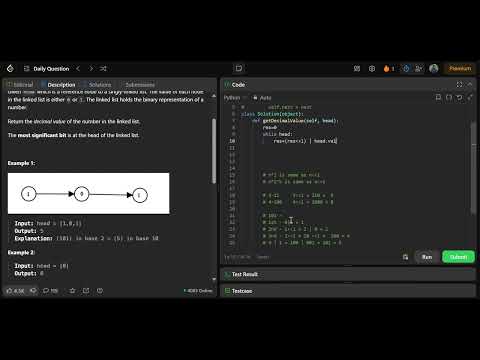Leetcode 1290 Convert Binary Number In A Linked List To Integer Python Binary Bits String