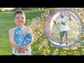 CALEB's BUBBLE BLASTER BUG HUNT with MOM and DAD! BacKyard ADVENTURE OUTSIDE with New bubbles toy!