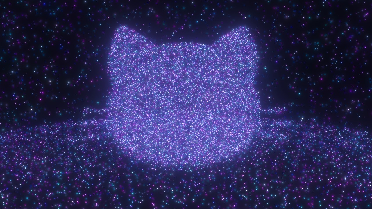 Shining Star Sparkle Particles Glowing Neon Forming Cat Face Shape 4K Moving Wallpaper Background