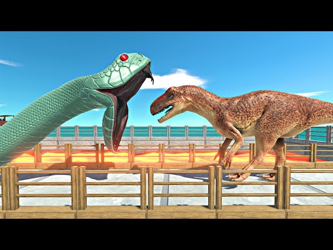 Reptiles vs Carnivore Dinosaurs on Small Lava Bridge - Animal Revolt Battle Simulator