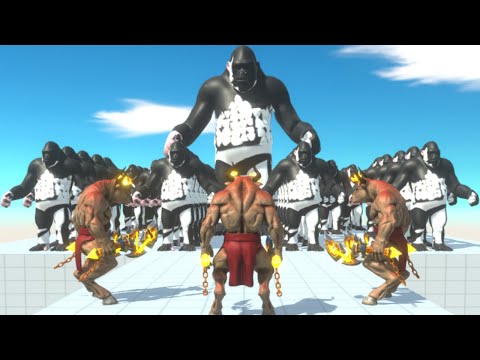 3 Dual Wielding Minotaurs vs Armies of Units (Gorillas and Humans) - Animal Revolt Battle Simulator