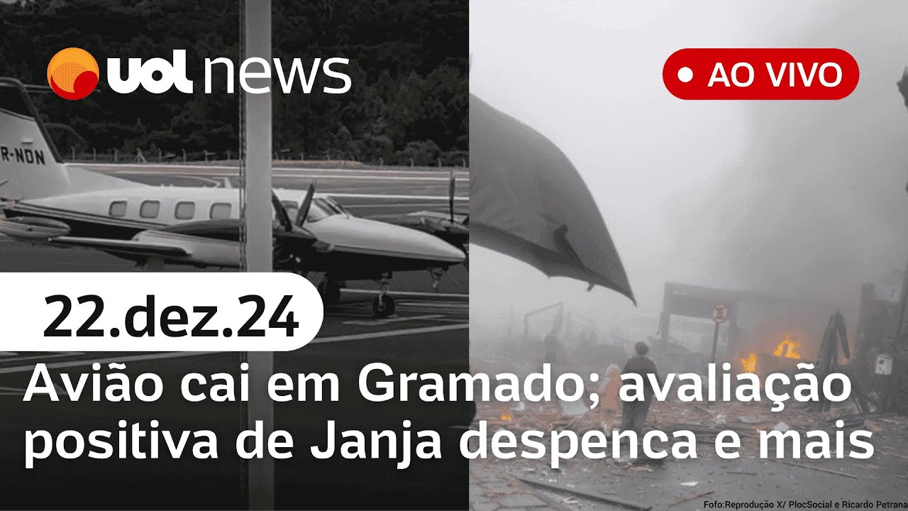 Avião cai em Gramado; sobe número de mortos de acidente em MG; popularidade de Janja despenca e mais