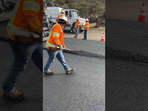 How to Rake asphalt Joint #construction #workday #work #satisfying #aesthetic  #aestheticvideo ￼ ￼