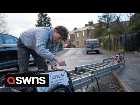 Meet Alfie, with no qualifications, he makes a living doing odd jobs on his tandem bike | SWNS