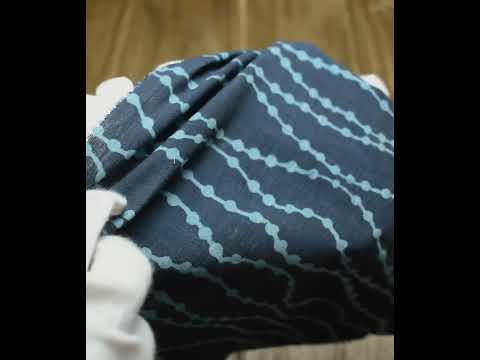 Abstract Blue Discharge Block Printed Pure Cotton 89 GSM Handwoven Fabric — video