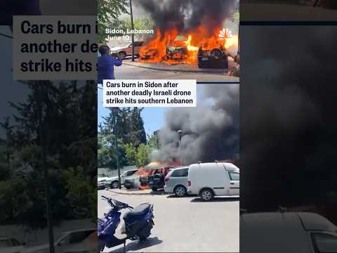 Cars burn after deadly Israeli drone strike in Lebanon