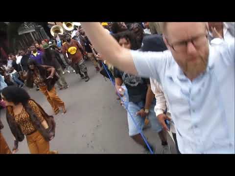 New Orleans 2nd Line Parade with 'Hot 8 Brass Band' 12-30-2018 Pt 1