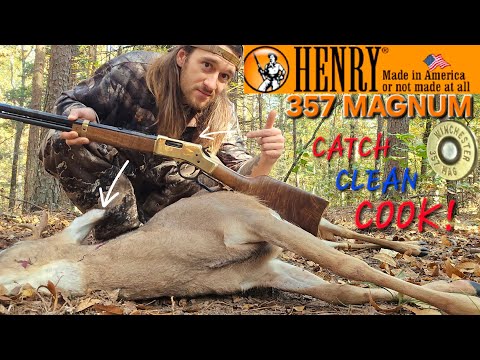 Henry 357magnum deer hunt! (catch,clean,cook) 2 deer + cooking in old barn!
