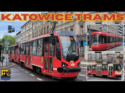 Beautiful red KATOWICE 🇵🇱 TRAMS 🚊 - 4K