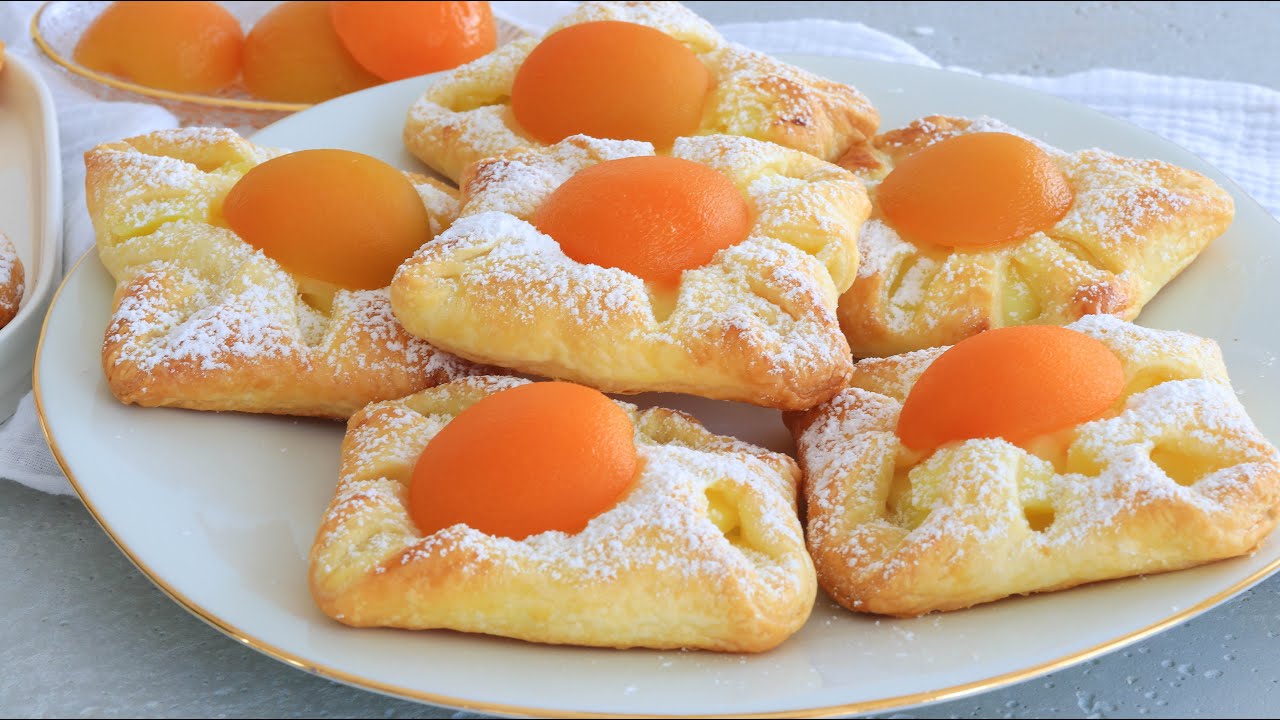 Pfirsich Pudding Teilchen mit Blätterteig I Blitzrezept