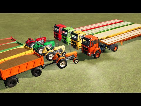TRANSPORTING TRUCKS AND HARVESTING AND LOAD SOYBEAN WITH COLORED CASE TRACTORS - Farming Simulator