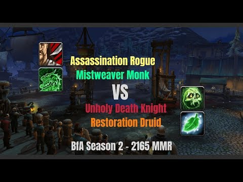 Assa Rogue MW Monk vs Unholy DK Resto Druid - 2165 MMR - BfA Season 2