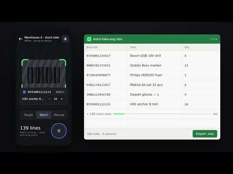 Barcode Scanner to Excel & PDF video thumbnail