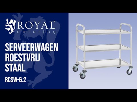 Video - Serveerwagen roestvrij staal - 3 tabletten - tot 150 kg - 2 remmen