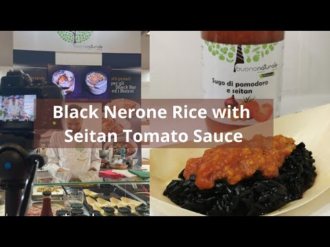 Black Nerone rice with seitan tomato sauce.