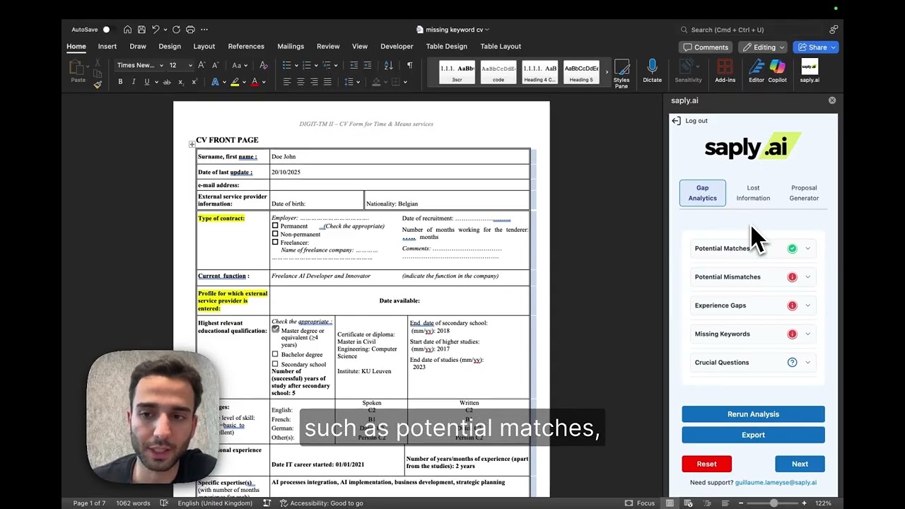 Watch how Saply automates CV formatting and resume matching