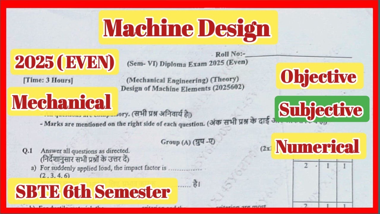 !! Machine Design !! 2025  (EVEN) !! 6th semester!! Mechanical !! Full analysis !! Previous year!!