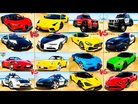 Police Lamborghini vs Bugatti vs Ferrari - Luxury Super Cars Mod GTA 5