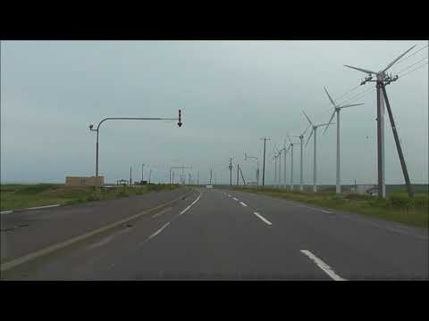 Parque del río Teshio - Parque de estacionamiento silvestre Sarobetsu (central de energía eólica de Otonlui) Video de conducción Viaje a Hokkaido 2018 No.35 Parque del río Teshio - Central de energía eólica de Otonlui