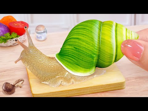 🐌 How To Catch And Cook Miniature French Snail Escargot Stuffed Mushrooms Recipe🍐Tina Mini Cooking
