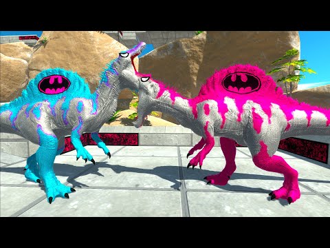 PINK BATGIRL SPINOSAURUS vs BLUE BATGIR SPINOSAURUS DEATH FALL - Animal Revolt Battle Simulator